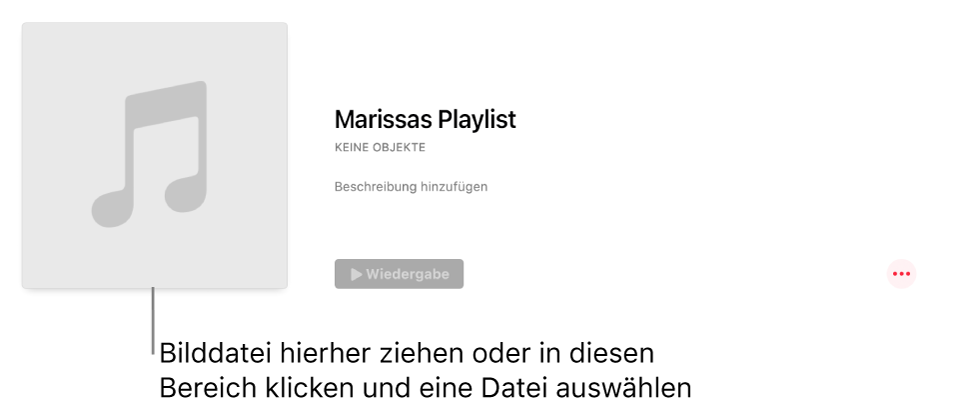 Playlist mit eigenem Coverbild, das jederzeit geändert werden kann Bewege ein Bild in den Bereich „Coverbild“, um es anzupassen.