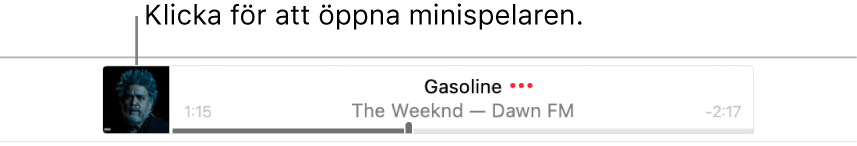 Klicka på albumets bildmaterial till vänster om banderollen för att öppna minispelaren.