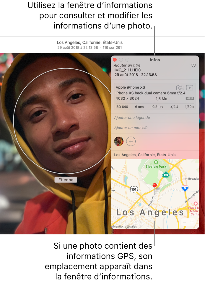 La fenêtre d’informations d’une photo.