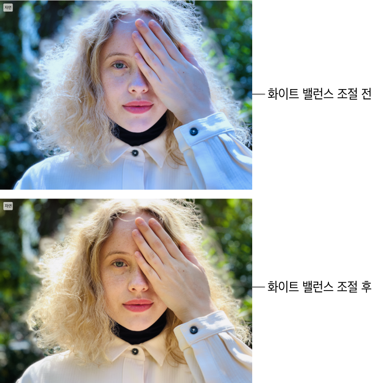 화이트 밸런스 조절 전후의 사진.