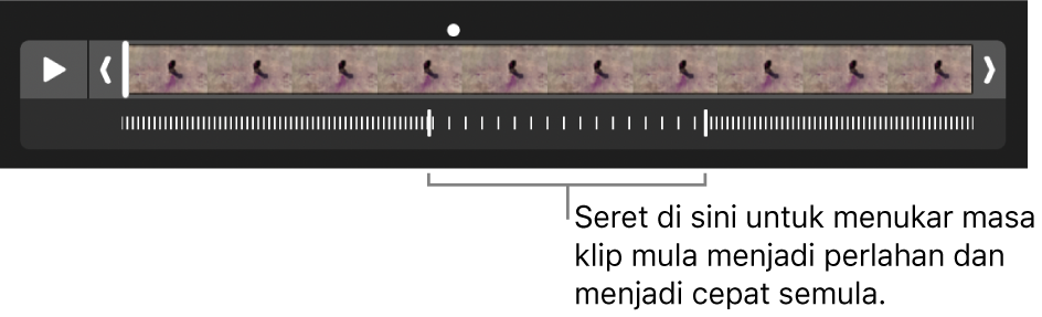 Klip video gerak perlahan dengan pemegang yang anda boleh seret untuk menukar tempat video diperlahankan dan dipercepatkan lagi.