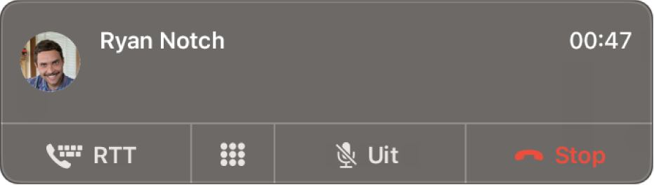 Een melding voor een inkomende RTT-oproep.