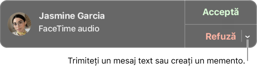 Faceți clic pe săgeata de lângă Respinge din notificare pentru a crea un mesaj text sau creați un memento.