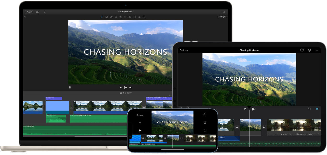 Identični sadržaj prikazan na MacBook Air računalu, iPadu i iPhoneu.
