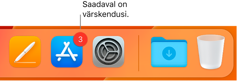 Docki jaotis, mis kuvab App Store'i ikooni koos sildiga värskenduste kohta.
