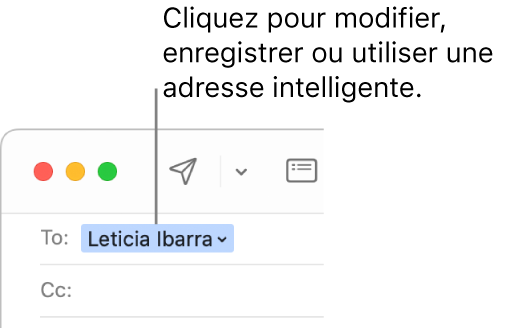 Une adresse intelligente avec la flèche sur laquelle cliquer pour modifier, enregistrer ou manipuler l’adresse.