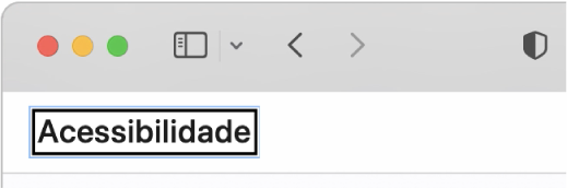 O cursor do VoiceOver (um contorno retangular escuro) com foco na palavra “Acessibilidade” na tela.