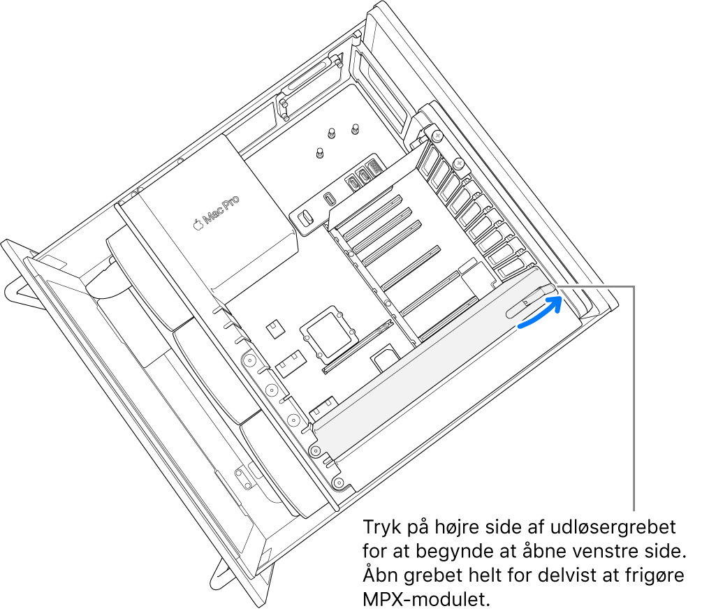 Udløseren åbnes for at frigøre det eksisterende modul.
