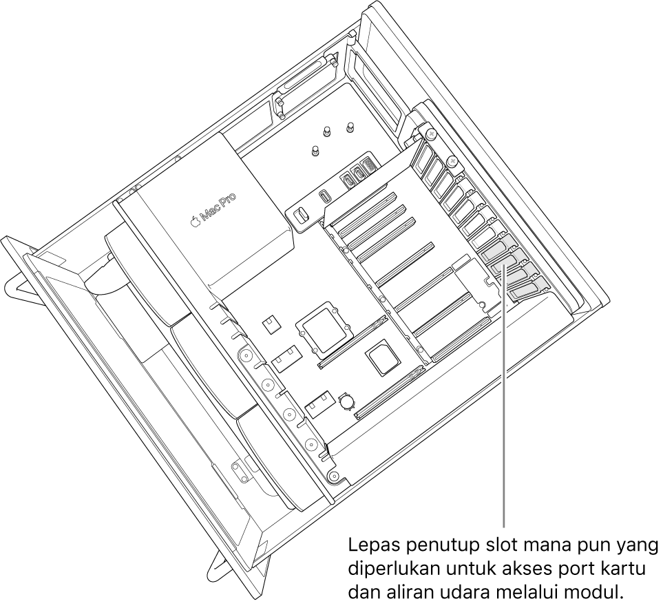 Lepas semua penutup slot yang diperlukan agar dapat mengakses port kartu dan aliran udara melalui modul.