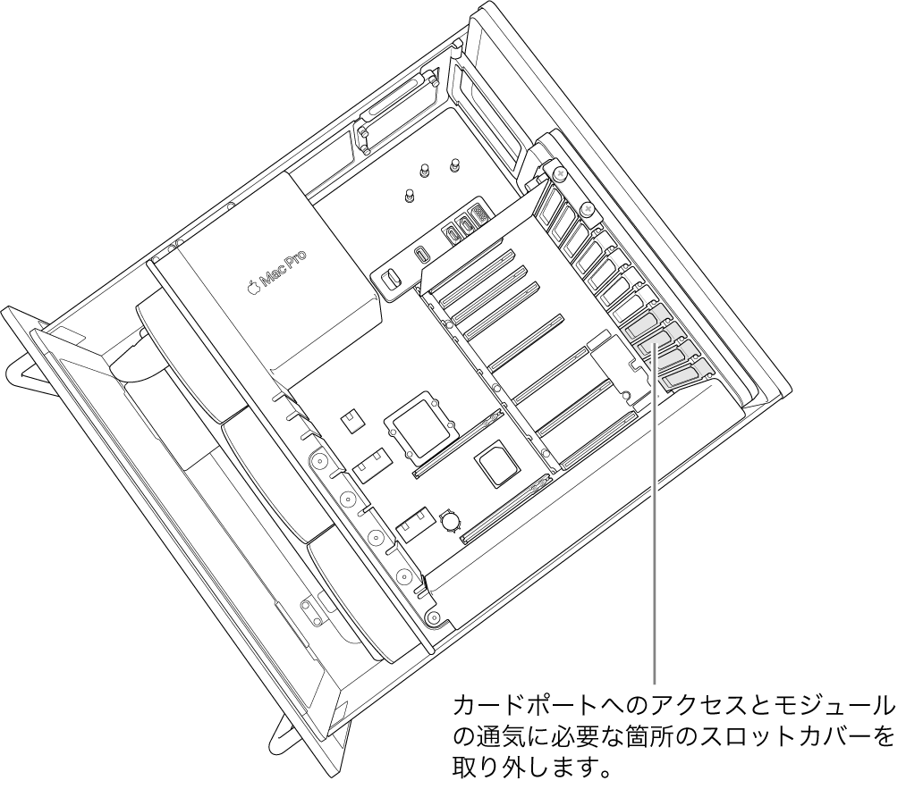 カードポートにアクセスするため、およびモジュールの通気をよくするために必要な場合は、スロットカバーを取り外します。