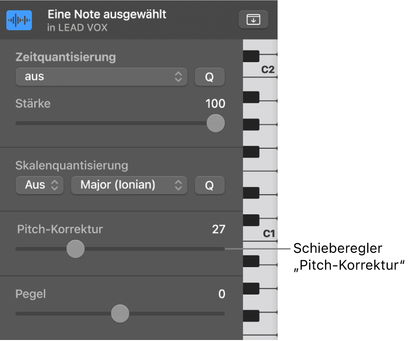 Abbildung. Schieberegler „Pitch-Korrektur“