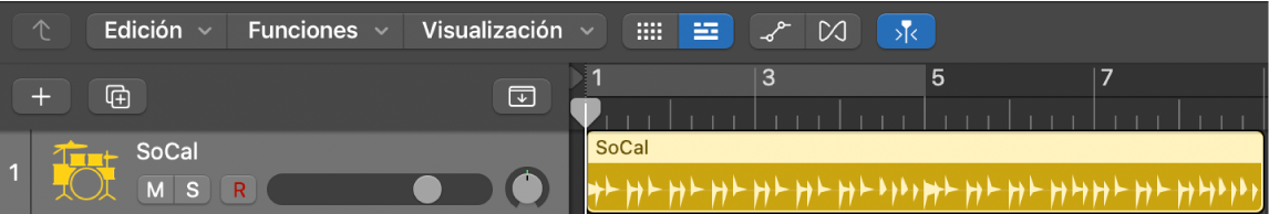 Ilustración. Pista de instrumento de software con un pasaje Drummer de 8 compases.