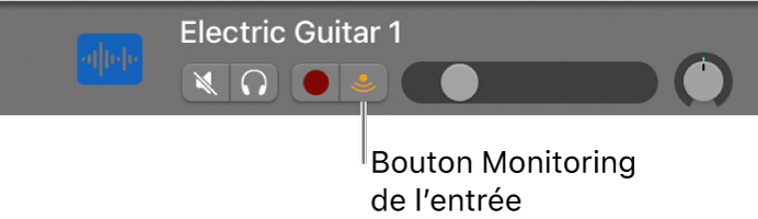 Figure. En-tête de la piste audio avec son bouton « Monitoring de l’entrée » sélectionné.