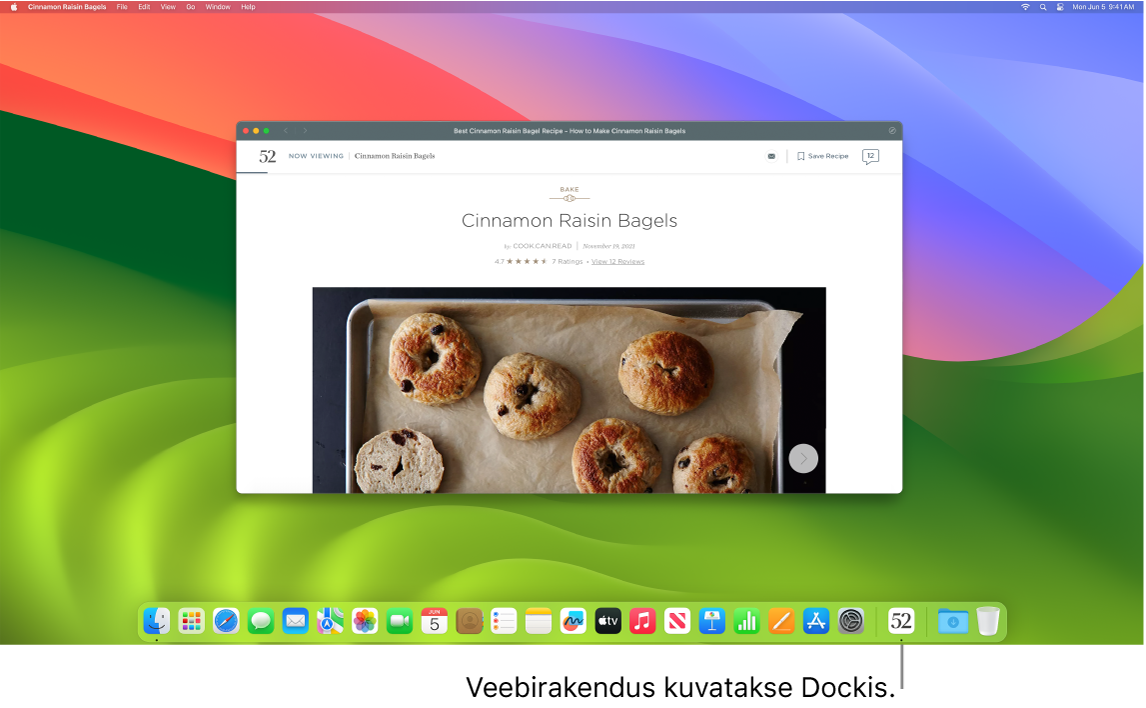 Dockis on avatud veebirakendus koos ikooniga.