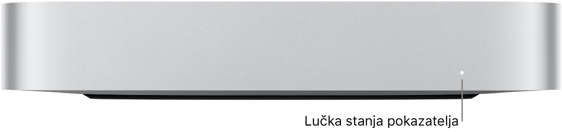 Sprednja stran računalnika Mac mini, na kateri je vidna indikatorska lučka stanja.