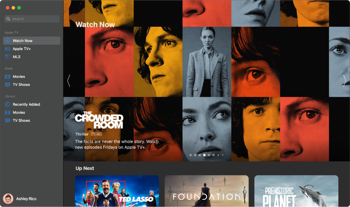 Ein Fenster der App „Apple TV“ in der Darstellung „Jetzt ansehen“.