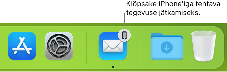 Dock-ribal kuvatav Handoff-ikoon.