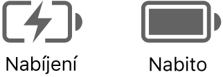 Stavové ikony nabíjení a nabité baterie