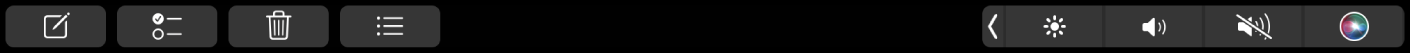 Anteckningars Touch Bar med knappar för att skapa en ny anteckning, lägga till en checklista och radera en anteckning.