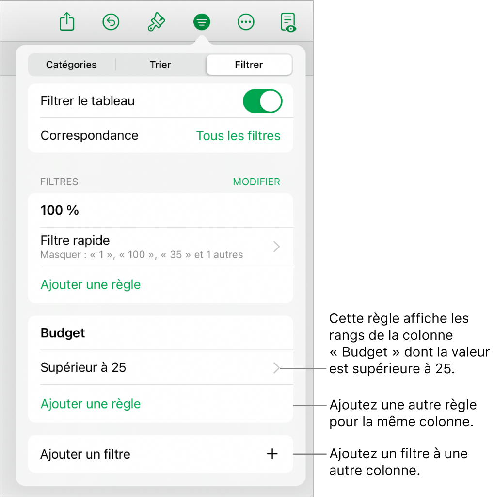 Commandes d’ajout de règles de filtrage ou de modification des règles existantes.