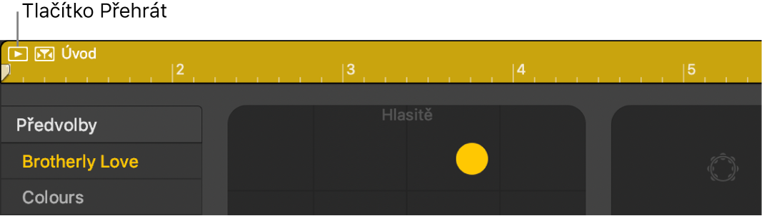 Region Drummeru se zobrazeným tlačítkem Přehrát