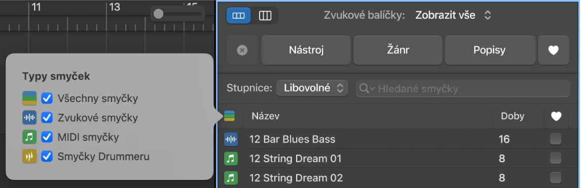 Zobrazené tlačítko Typy smyček