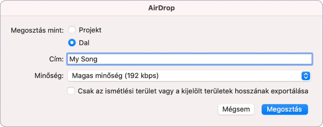 AirDrop párbeszédablak.