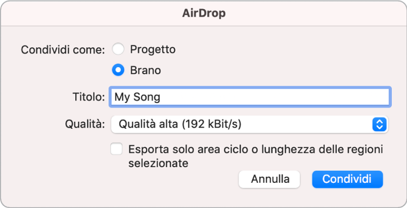 Finestra di dialogo AirDrop.