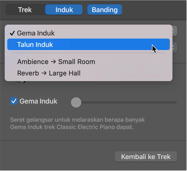 Memilih kesan induk.