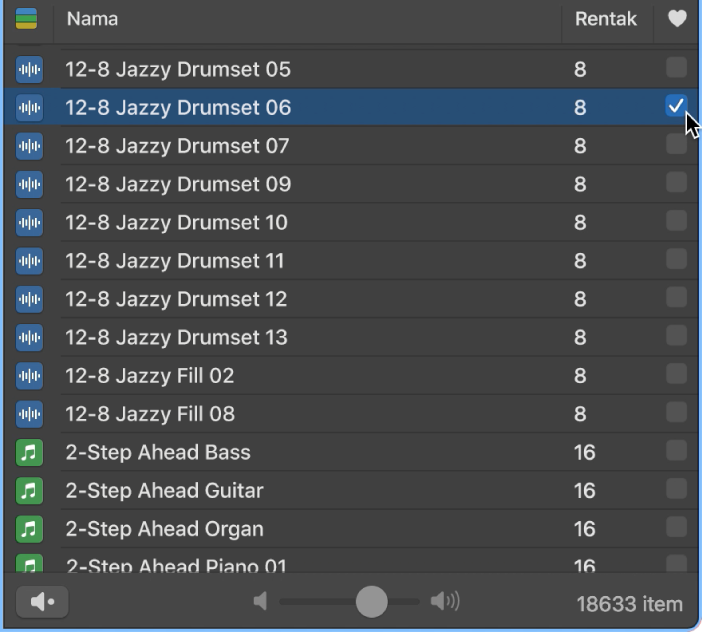 Kotak semak Kegemaran dalam Pelayar Gelung.