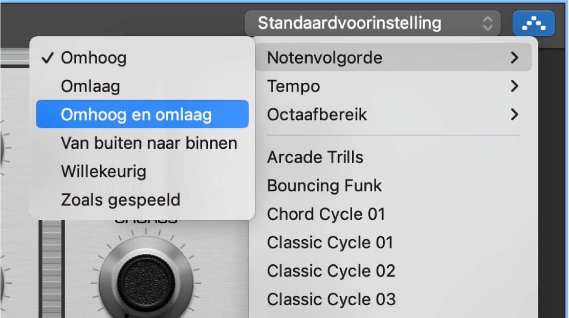 Arpeggiator in het gebied voor Smart Controls.