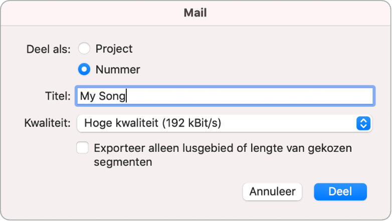 Dialoogvenster 'Mail Drop'.