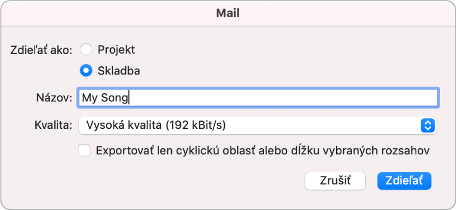 Dialógové okno Mail Dropu.