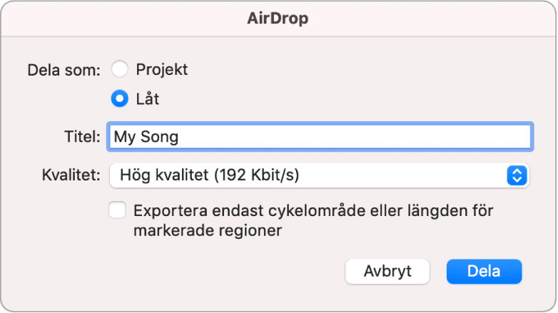 Dialogrutan AirDrop.