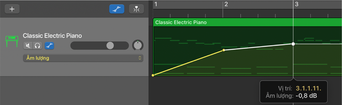Đang hiển thị các điểm điều khiển tự động hóa âm lượng.