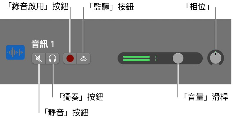 叫出控制項目的「音軌」標題。