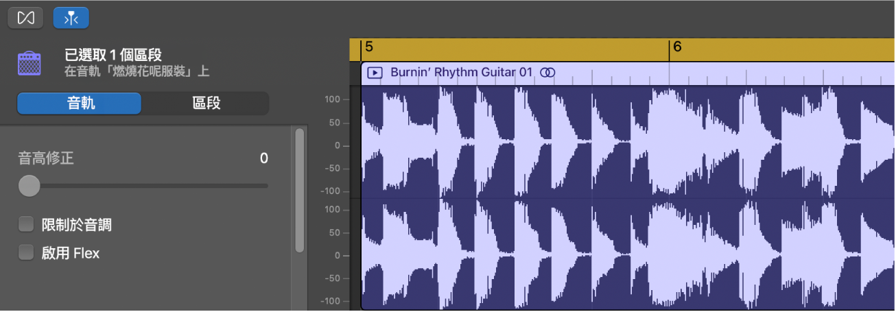 顯示「音軌」控制項目的「音訊編輯器」檢閱器。