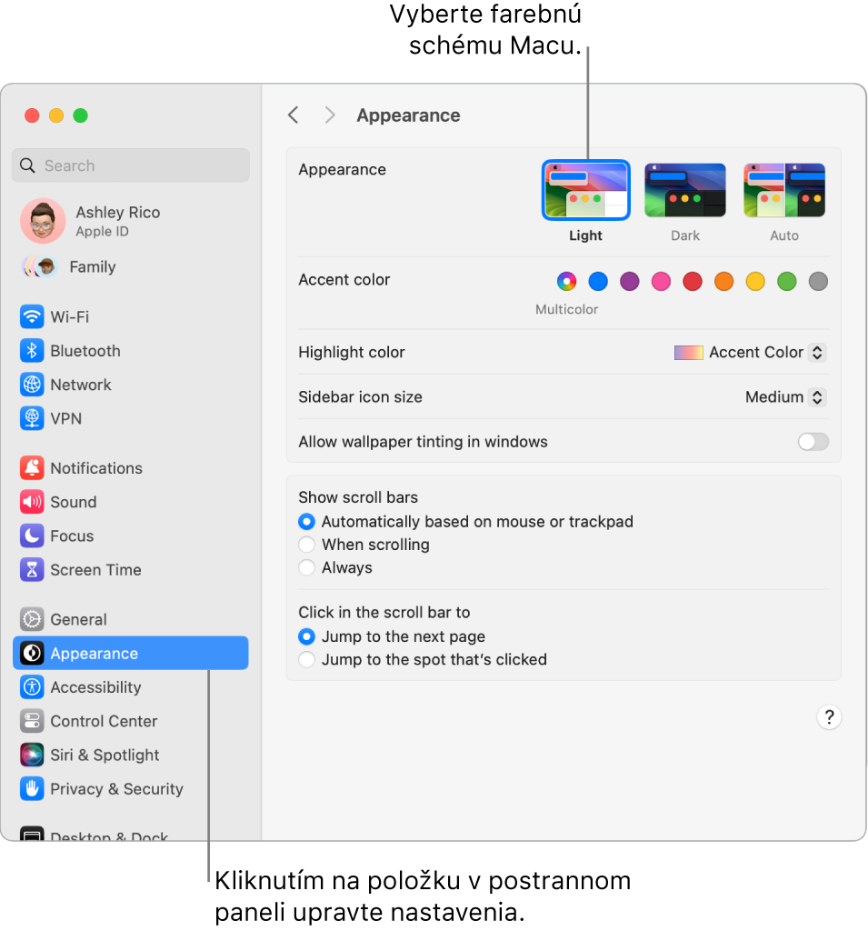 Okno Vzhľad v Systémových nastaveniach.