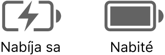 Stavové ikony nabíjania a nabitej batérie.