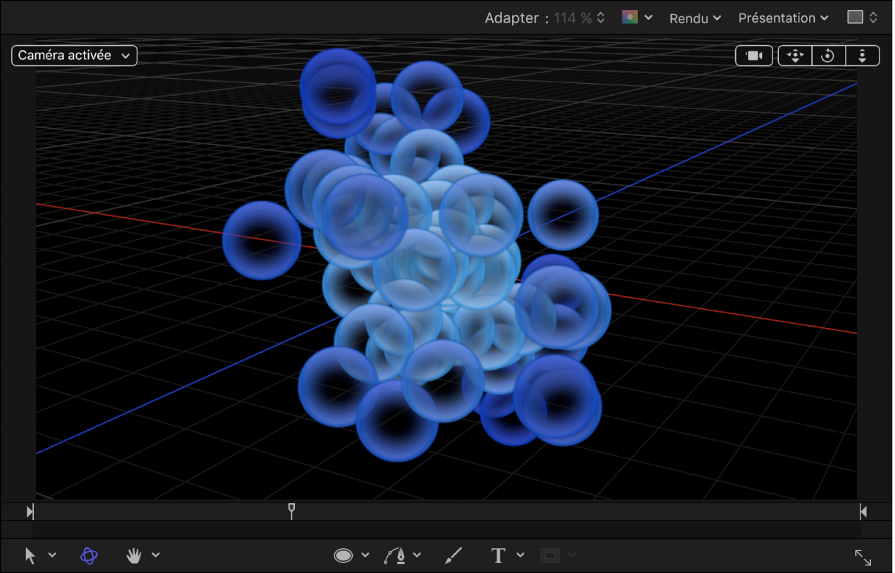 Canevas affichant un système de particules avec le réglage « En fonction de la profondeur » activé