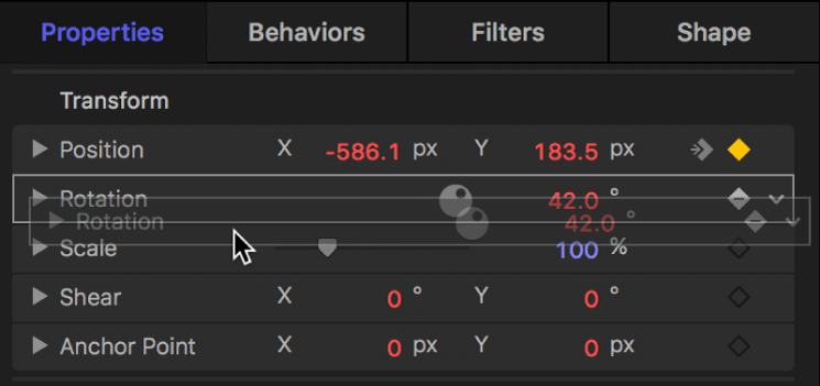 인스펙터에서 선택 중인 매개변수