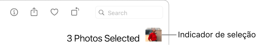 Um indicador de seleção com três fotografias selecionadas.