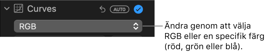 Kurvreglagen på panelen Justera med RGB valt i popupmenyn.