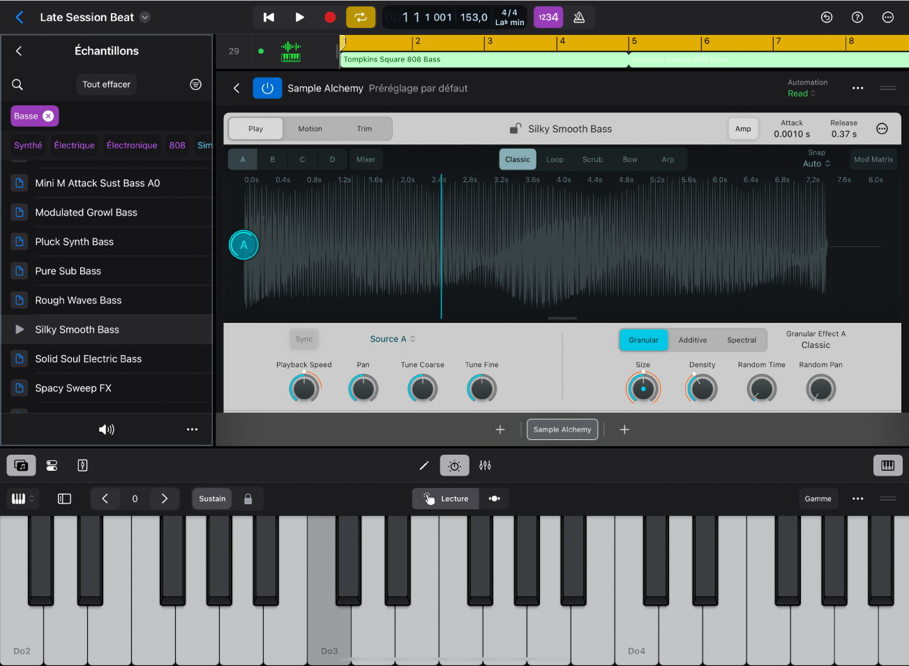 Figure. Logic Pro for iPad montrant la présentation Échantillons dans le navigateur.