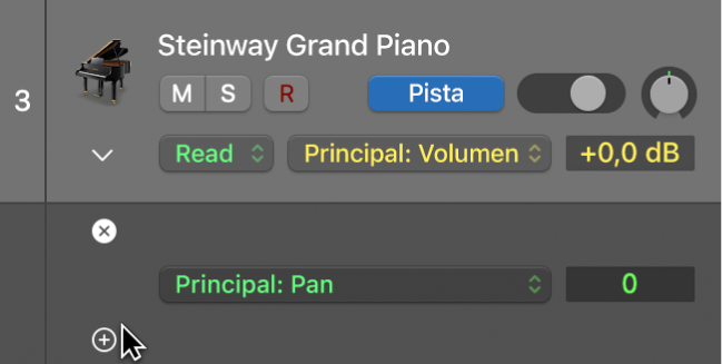 Ilustración. Se está colocando el puntero del ratón sobre una línea de automatización.