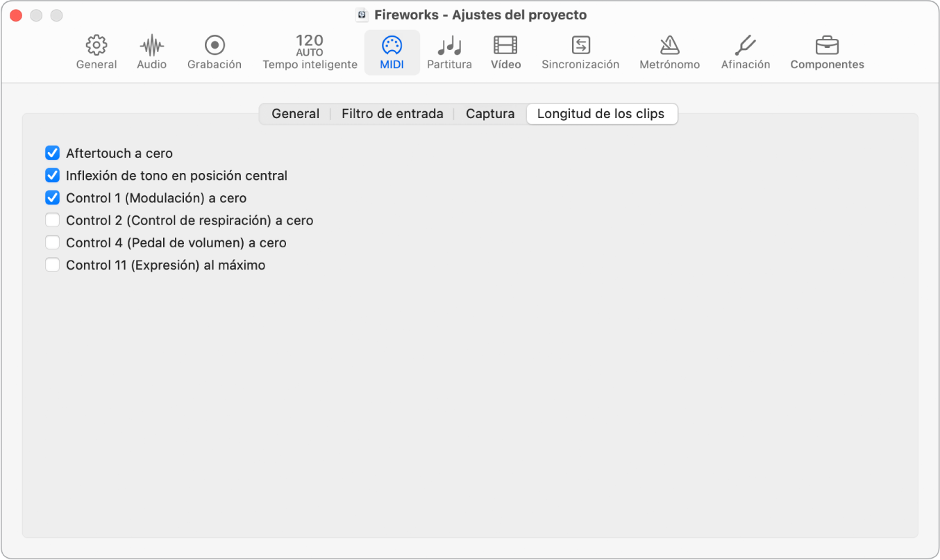 Ilustración. Pestaña “Longitud del clip” de ajustes del proyecto.
