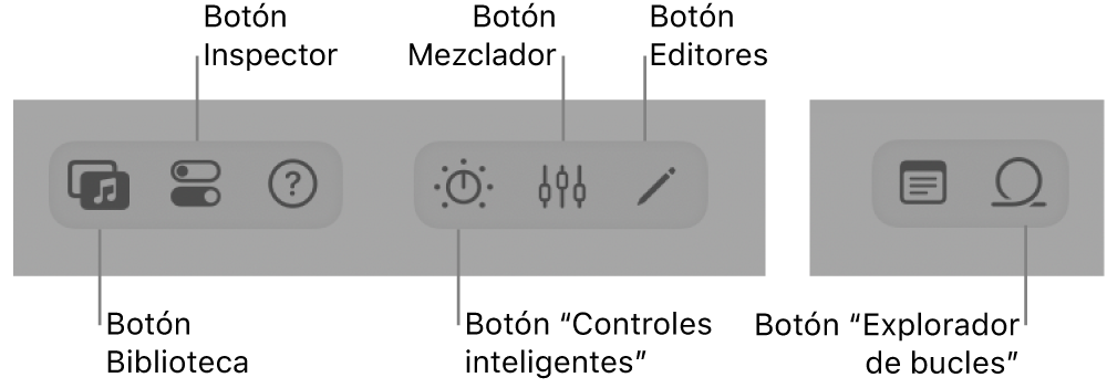 Ilustración. Barra de controles, con botones para distintas áreas de trabajo.