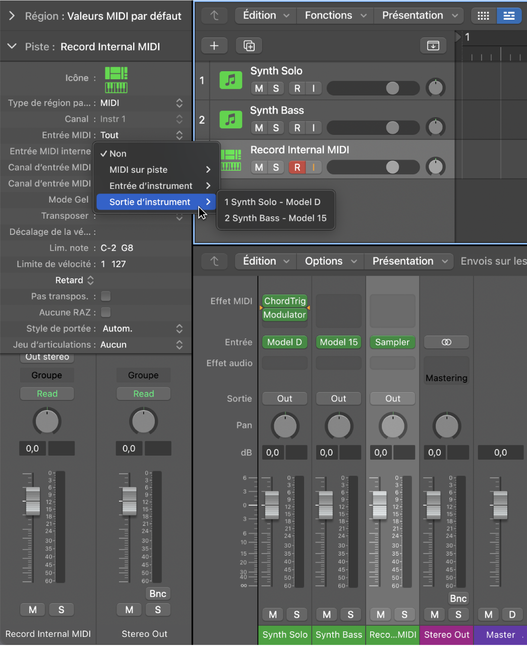 Figure. Menu local « Entrée MIDI interne ».