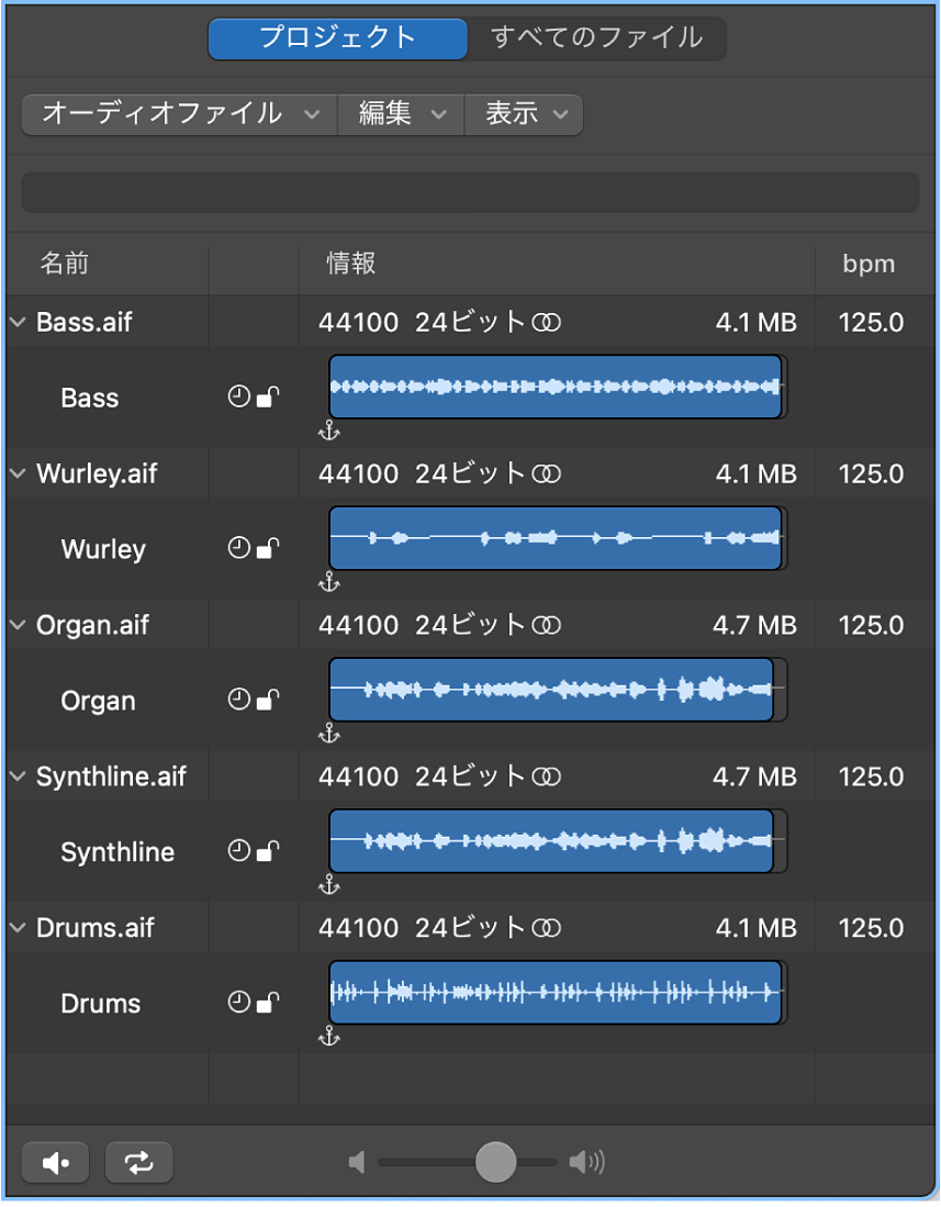 図。プロジェクトオーディオブラウザ。
