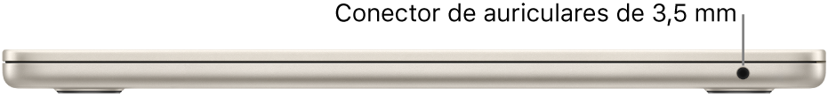Lado derecho de un MacBook Air con una indicación del conector para auriculares de 3,5 mm.